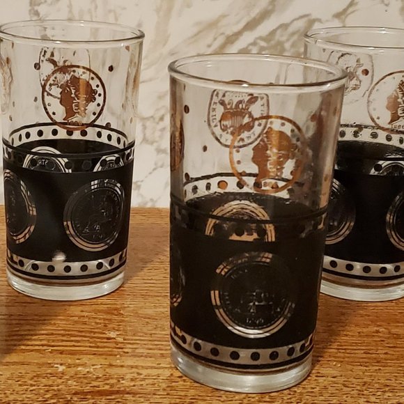 Vtg/MCM/Retro 1950/60s (6) High Ball Tumbler Glasses Black/Gold Barware-RARE - Picture 3 of 6